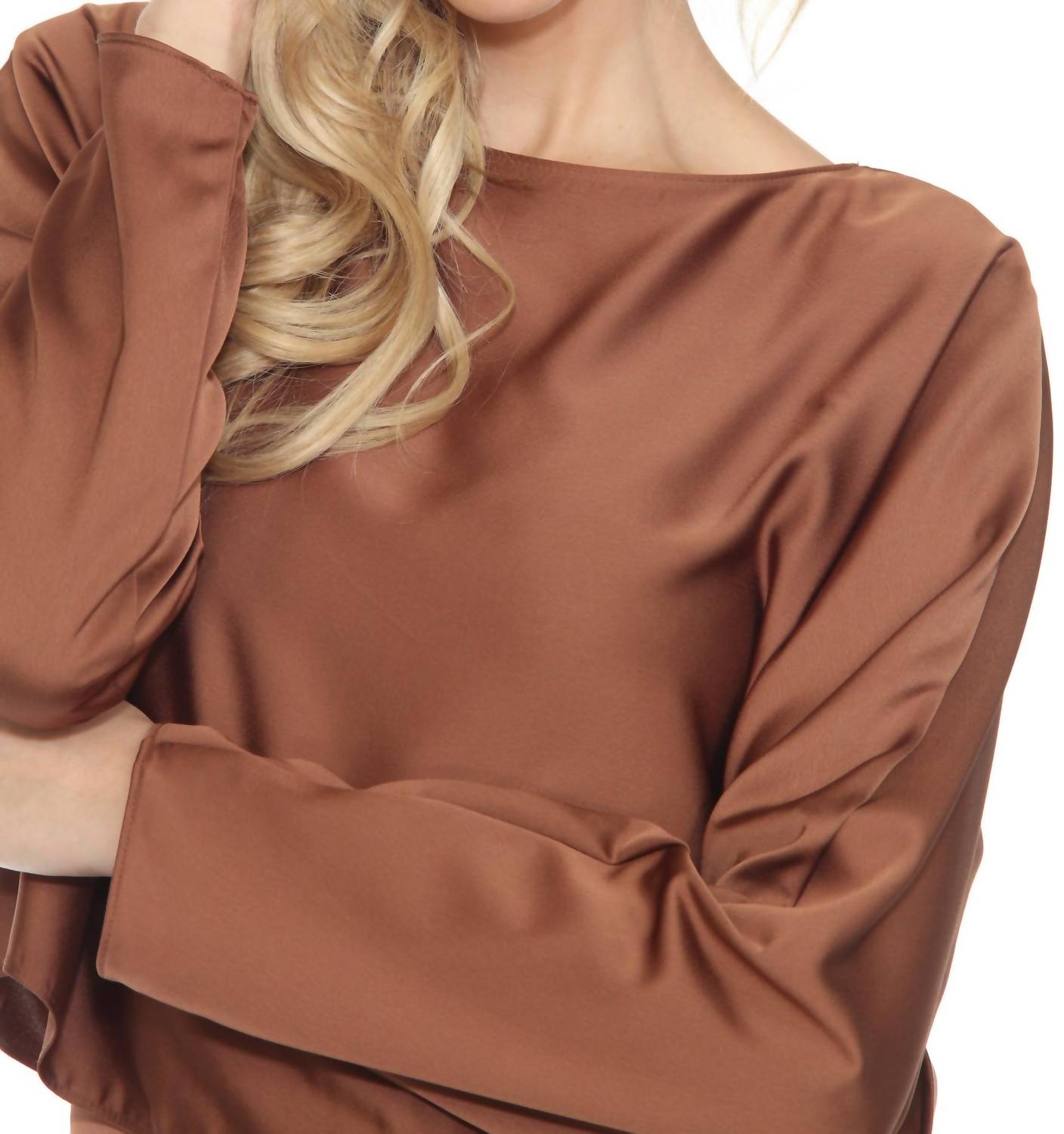 Joseph Ribkoff - Boat Neck Long Sleeve Loose Fit Satin Top