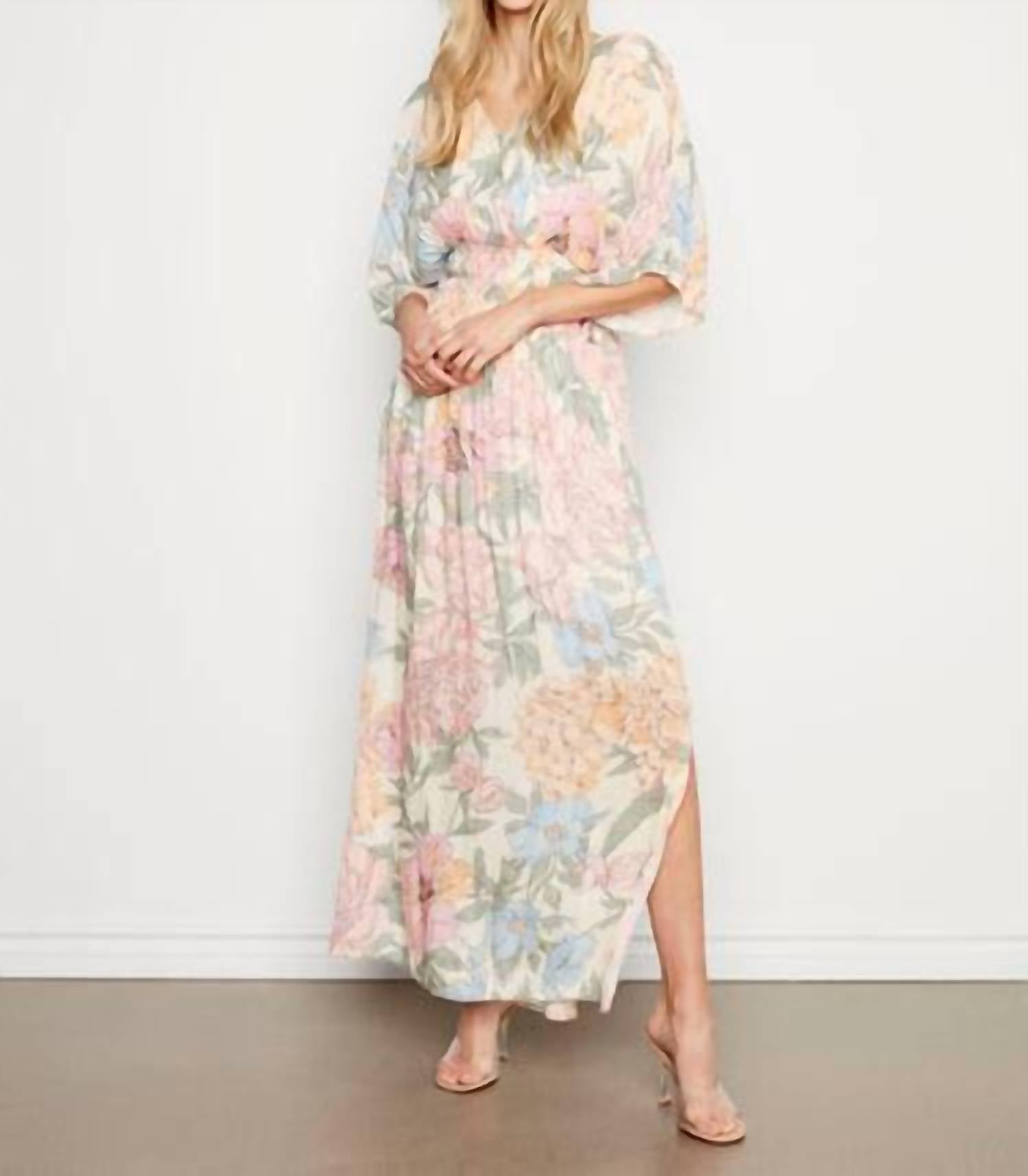 Charlie B - Dolman Short Sleeves Maxi Dress With Side Slits