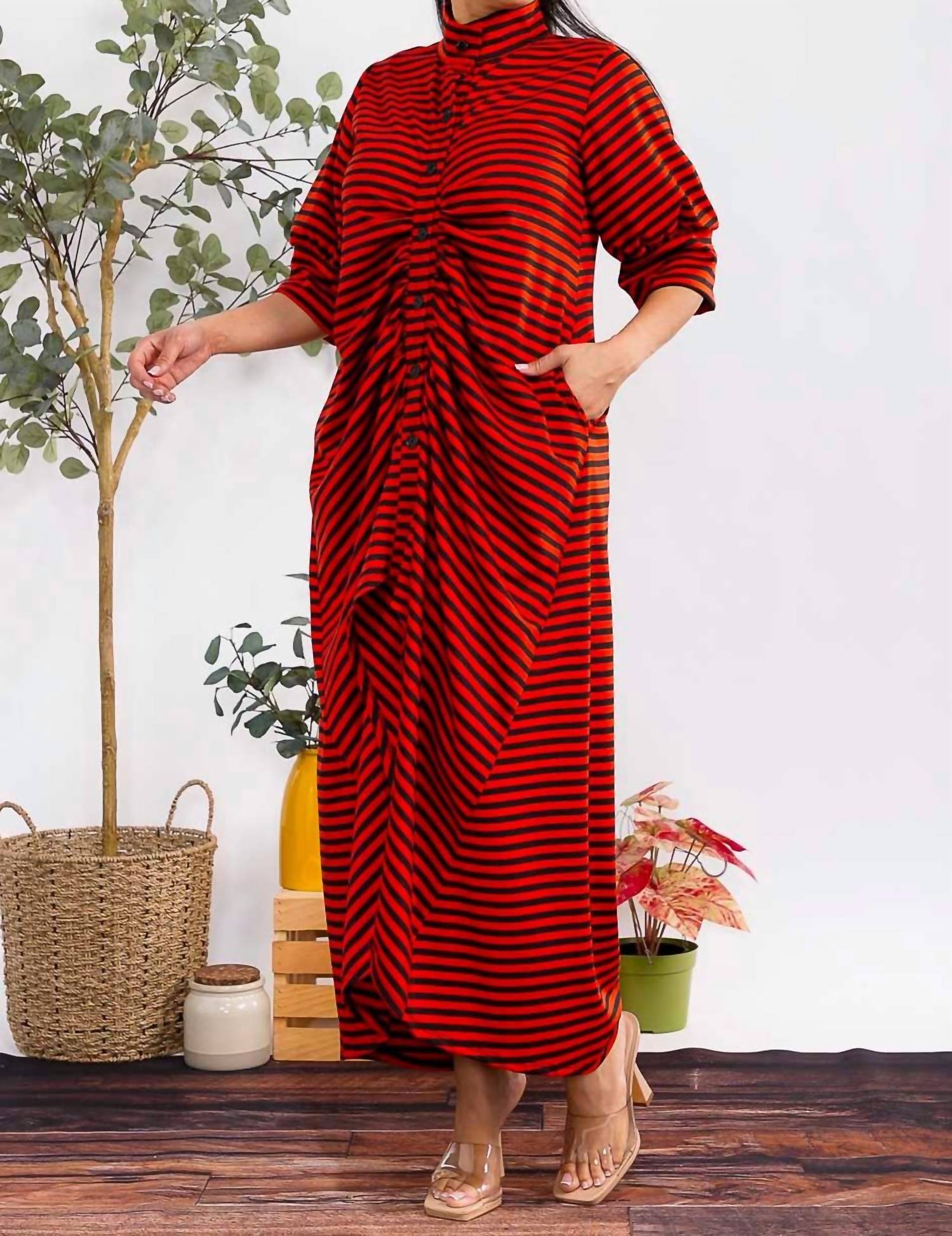 Karen T Design - Button Down Stripe Midi Dress