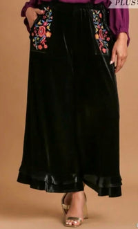 Umgee - Women's Velvet Embroidered Wide Bell Pants