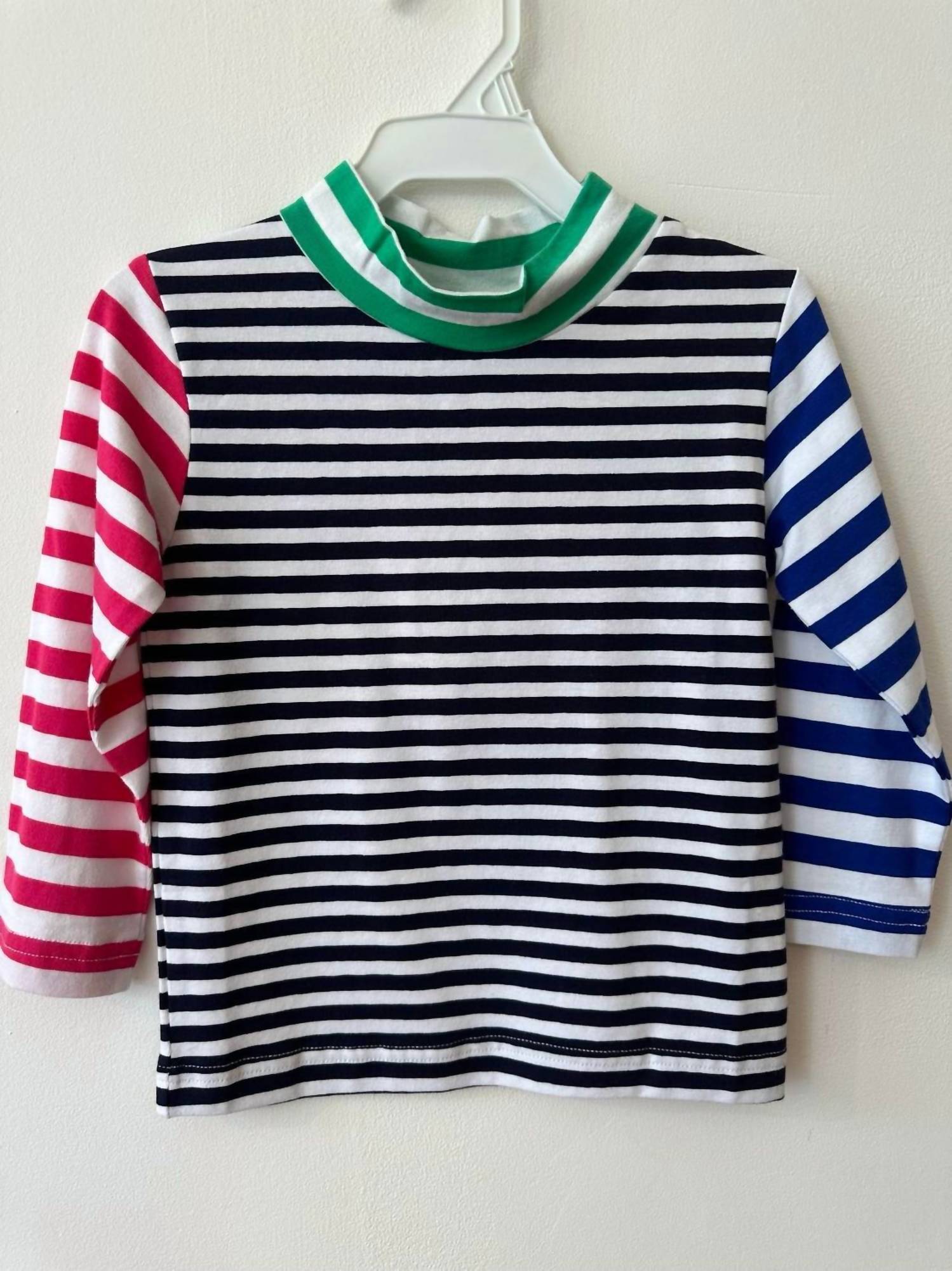 Florence Eiseman Girls' Stripe Mock Turtleneck Top in multi - kids' long sleeve top - detail view