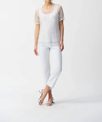 Joseph Ribkoff - Rhinestone Mesh And Camisole Short Sleeve Top