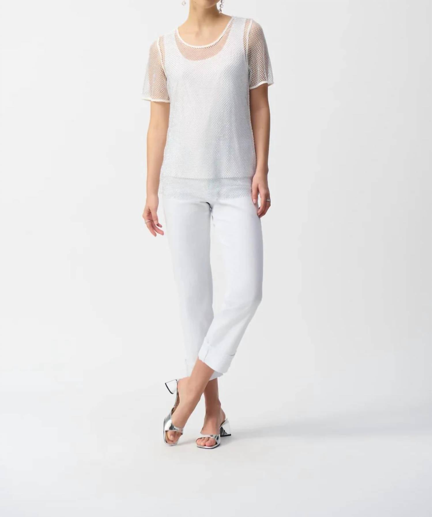 Joseph Ribkoff - Rhinestone Mesh And Camisole Short Sleeve Top
