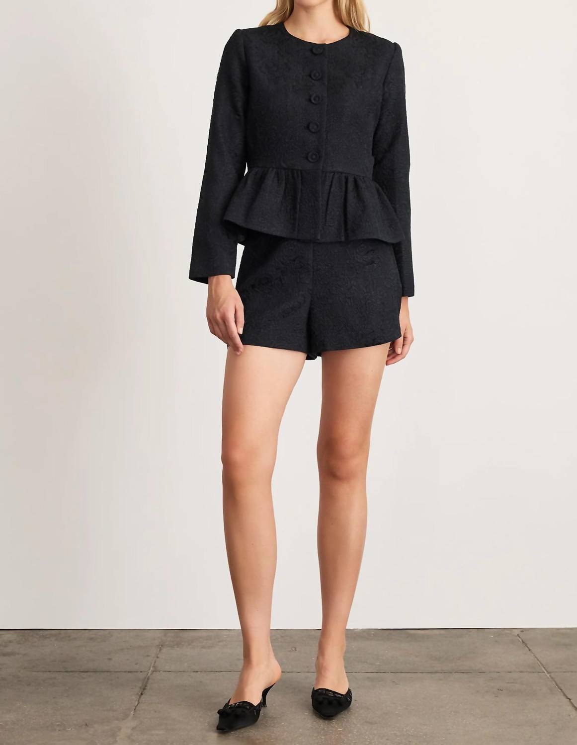 TANYA TAYLOR Karleigh Luxe Cloque Jacquard Jacket in black - women's jacket - detail view