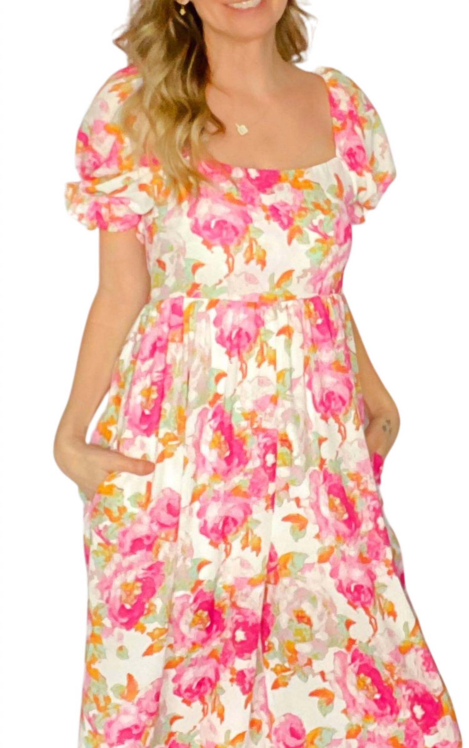 Bucketlist - Floral Poof Sleeve Smocked Back Jumpsuit
