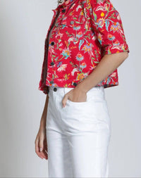 APNY Cropped Stretch Twill Jacket in crimson carnival - women's jacket - alternate view
