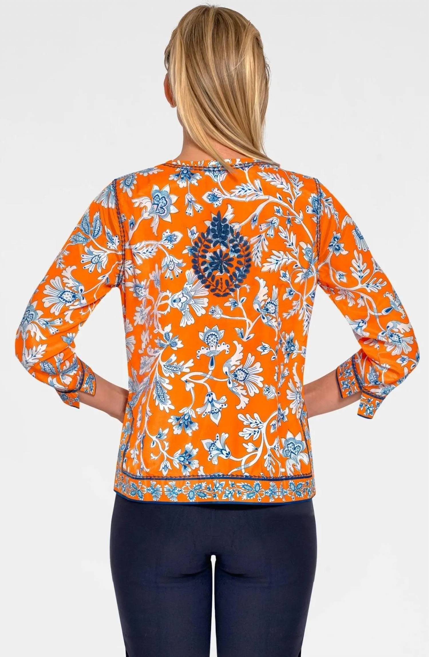 GRETCHEN SCOTT Silk Embroidered Tunic in orange - women's shirt - alternate view