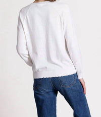 Minnie Rose - Cashmere Frayed Edge V Neck Sweater