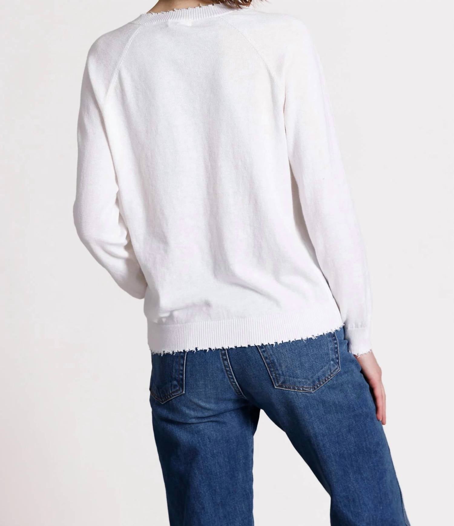 Minnie Rose - Cashmere Frayed Edge V Neck Sweater