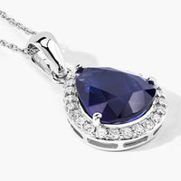 Diana M Jewels Women's Pear Natural Ceylon Blue Sapphire Pendant Necklace (3.52 Ct) - Signature Plus in 18k white gold - women's jewelry - detail view