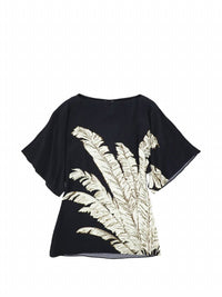 HEMANT & NANDITA Women's Palm Boat Neck Blouse in black - women's blouse