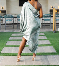 Tyche - Satin Asymmetrical One Sleeve Dress