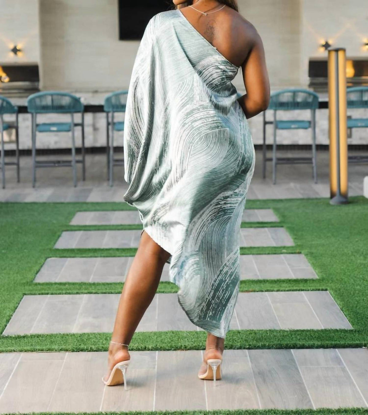 Tyche - Satin Asymmetrical One Sleeve Dress