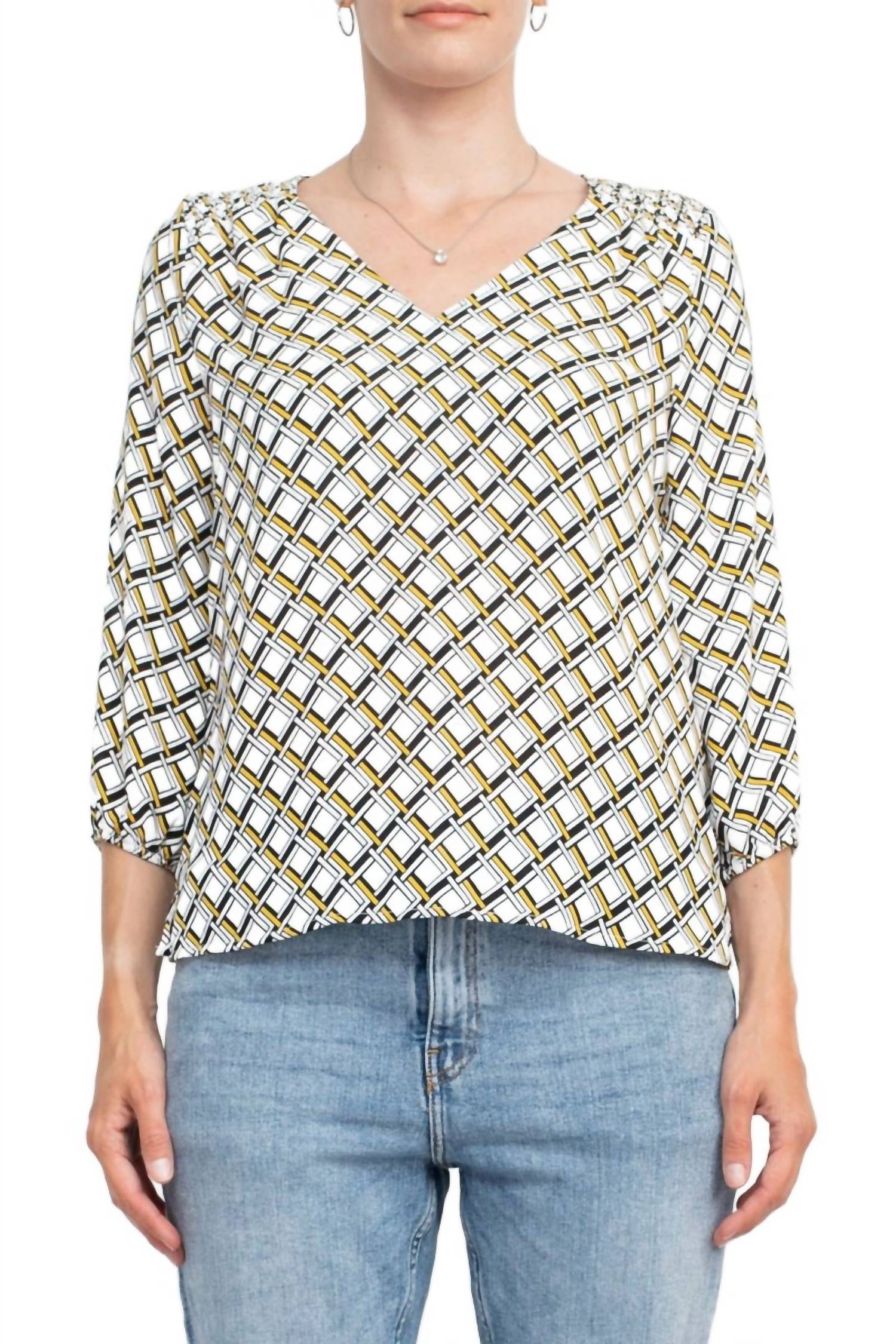 Counterparts - V Neck Elastic Shoulder Detail Elastic Cuff Top