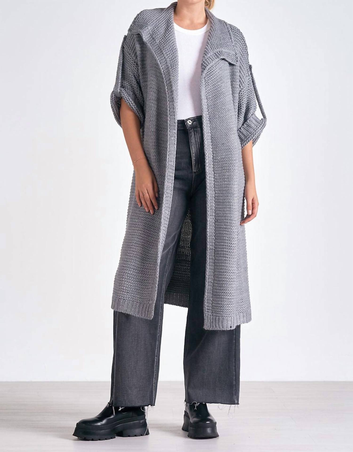 ELAN Long Sweater Cardigan in charcoal - women's cardigan