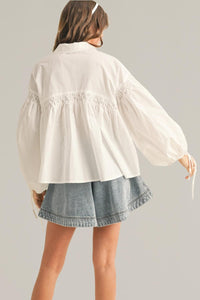 Miou Muse - Button Front Tie Sleeve Top
