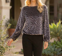 Karen Kane Blouson Sleeve Velvet Burnout Boatneck Top in zebra - women's blouse - view 4
