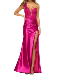 Sherri Hill - One Shoulder Sheer V-neck Prom Dress