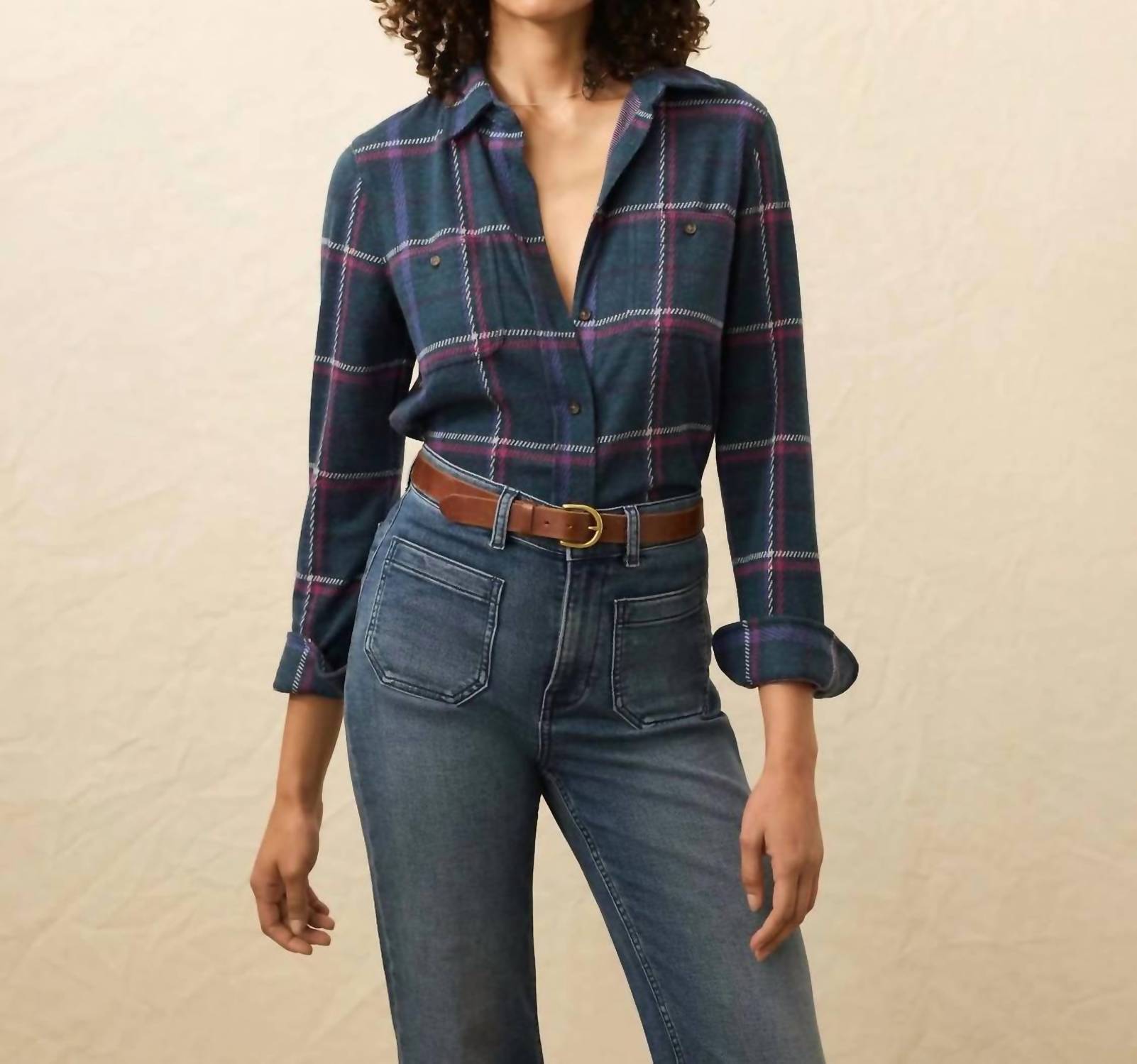 Faherty Legend Sweater Shirt in northern lights plaid - women's shirt