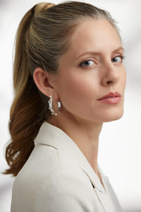 SMITH & CO Metal Hoop Earrings in gold green - women's jewelry - detail view
