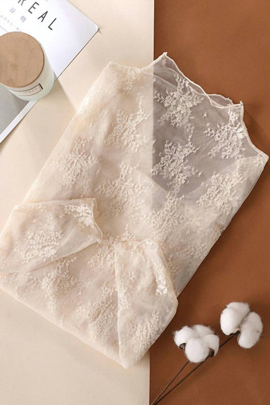 Accity - Women's Sheer Lace Long Sleeve Top