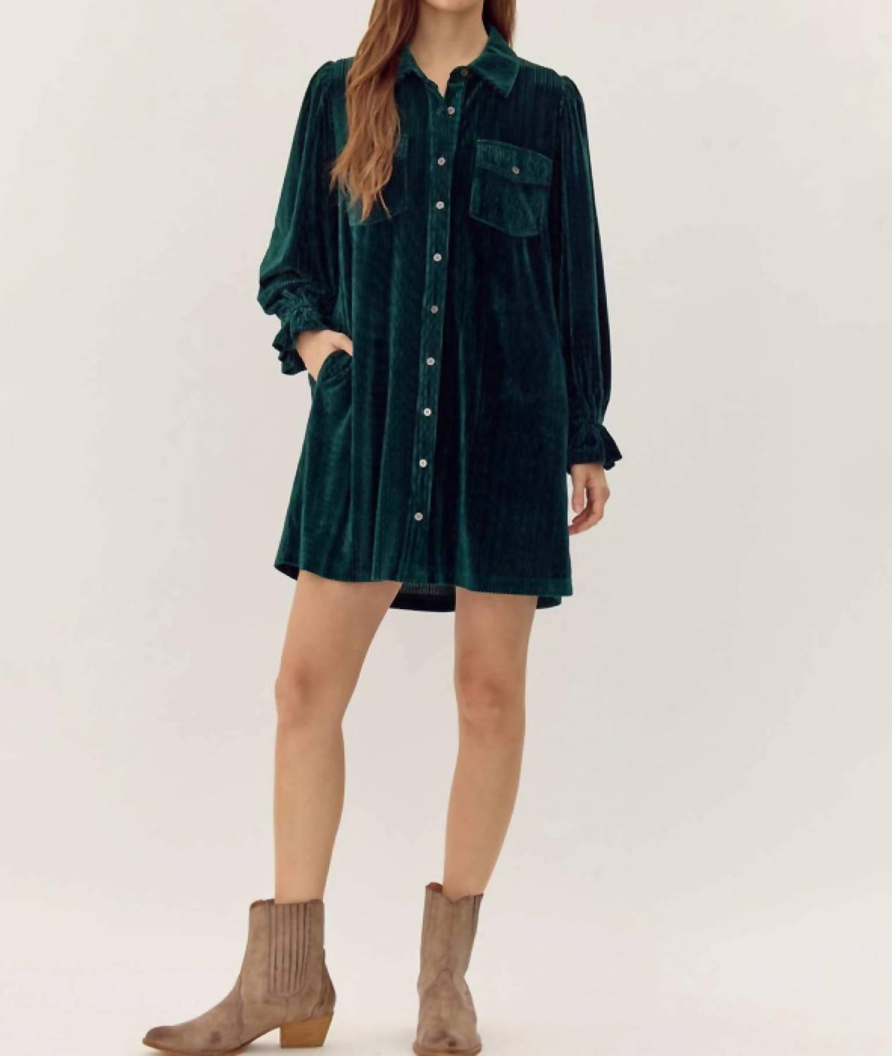 Jodifl - Women's Corduroy Velvet Shirt Dress
