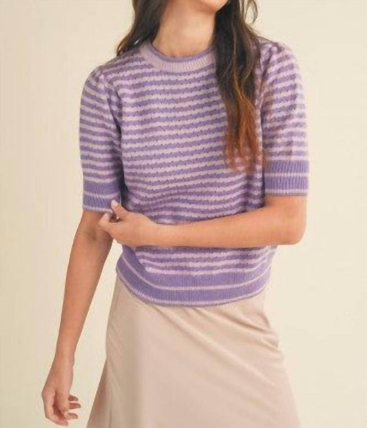 &Merci - Striped Pointelle Puff Sleeve Sweater