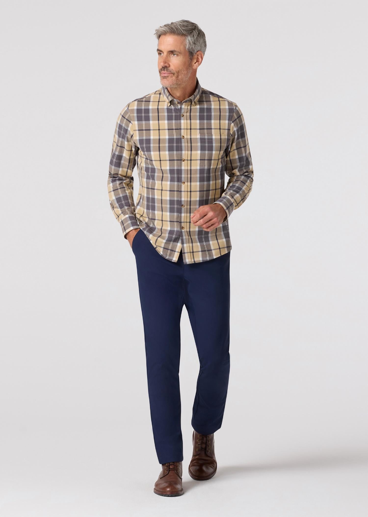 Mizzen + Main City Flannel Shirt in khaki timothy plaid - men's long sleeve top - alternate view