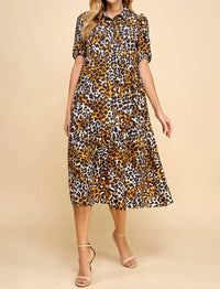 TCEC Collared Midi Shirt Dress in beige black - women's dress - view 4