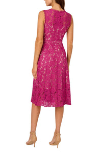 Adrianna Papell - Lace Round Neck A-line Dress