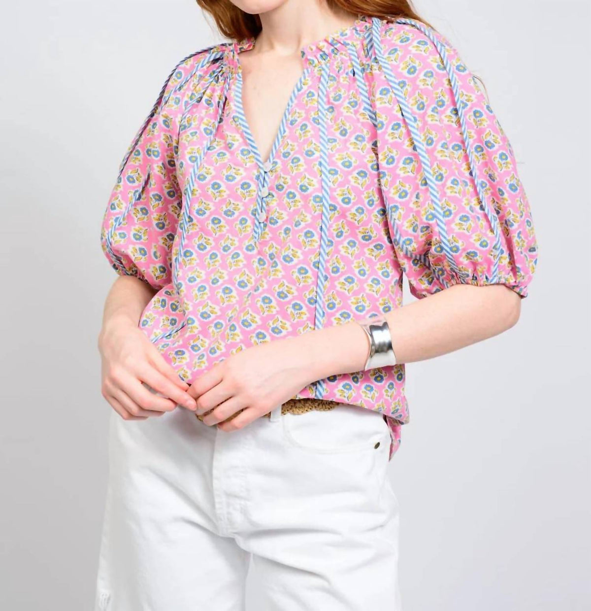 Ivy Jane - Stripe Trim Floral Top