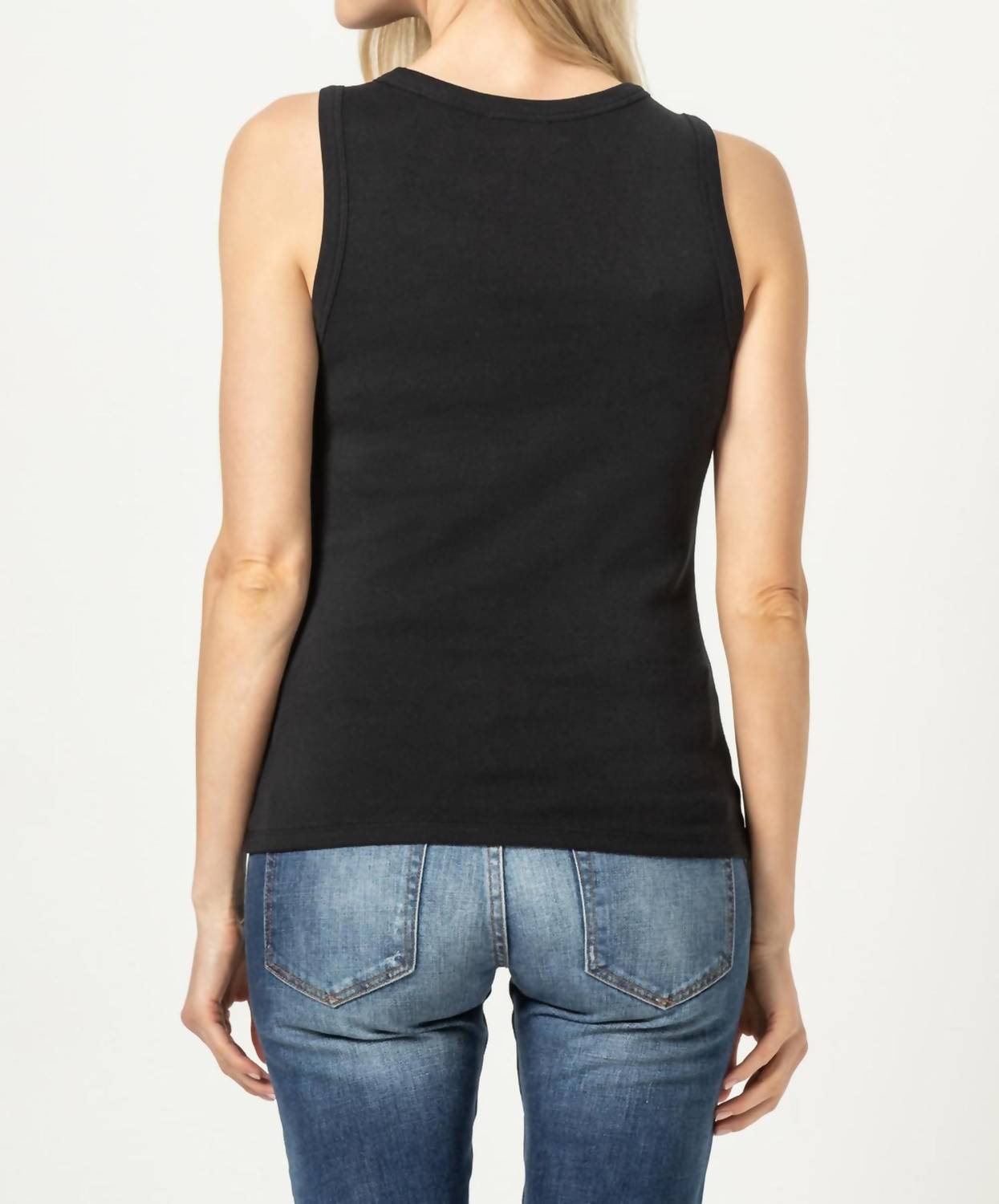 Lilla P Jewel Neck Tank Top in black - women's tank top - detail view