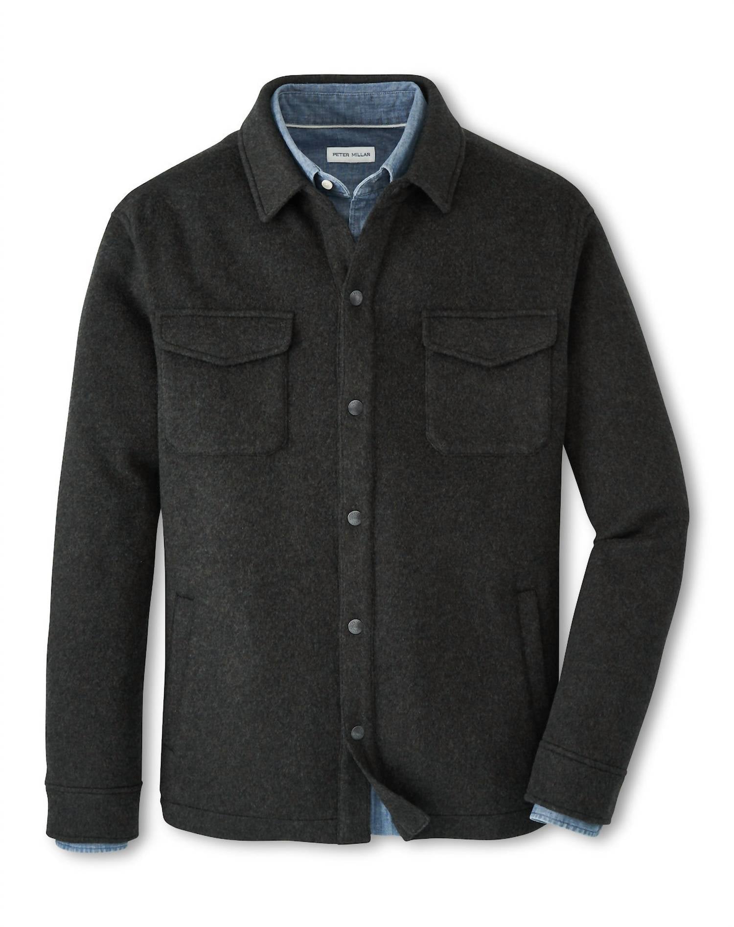 PETER MILLAR Crown Flex Fleece Merino Shirt Jacket in dark olive - men's jacket - view 4