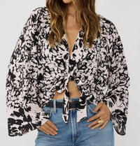 Lovestitch - Women's Floral Tie Front Kimono Top