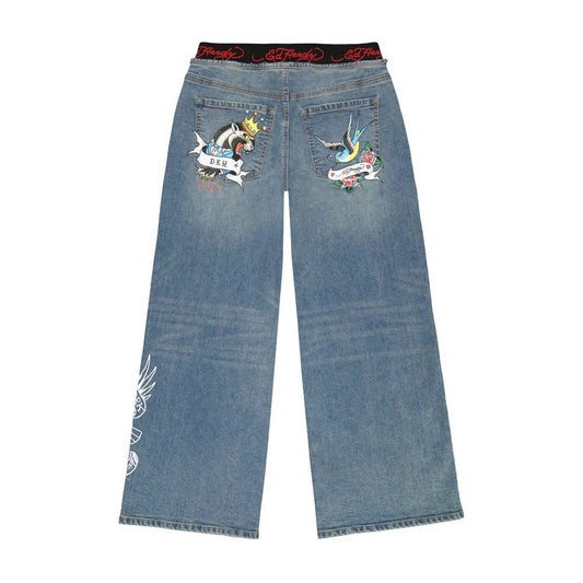 Ed Hardy - Swallow Panther Elastic Band Jeans
