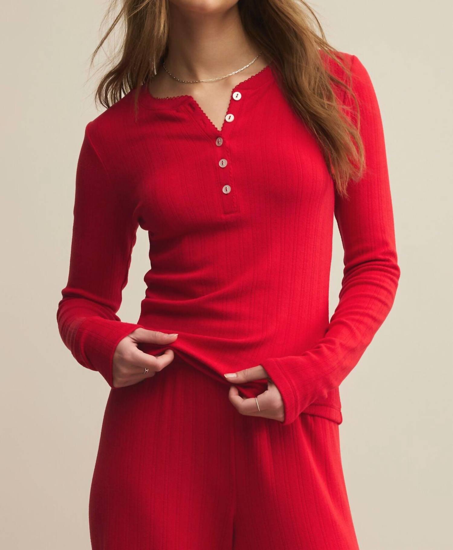 Z Supply Holly Pointelle Long Sleeve Top in festive red 3 - women's long sleeve top