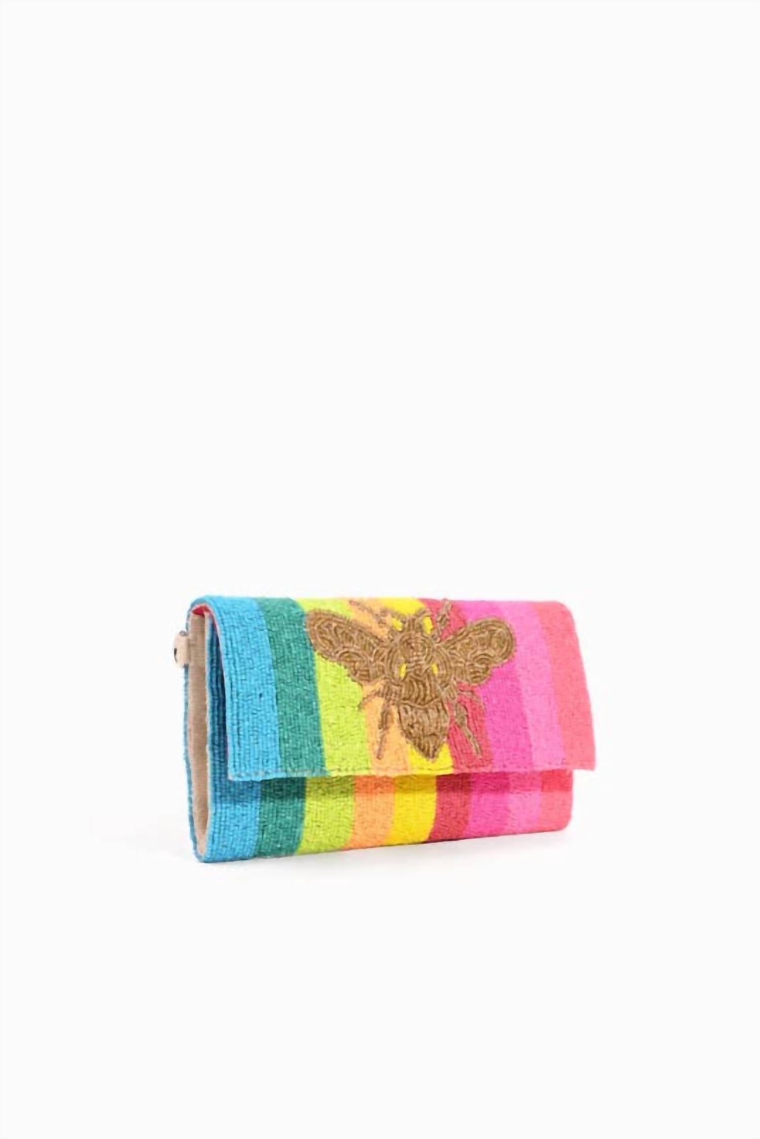 America & Beyond - Women's Rainbow Bee Beaded Clutch