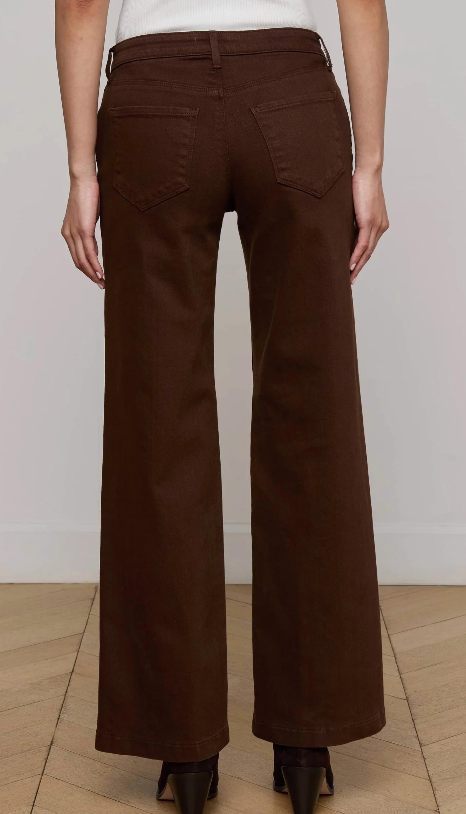 L'Agence Joanne Low Rise Wide Leg Jeans in brown - women's jeans - detail view