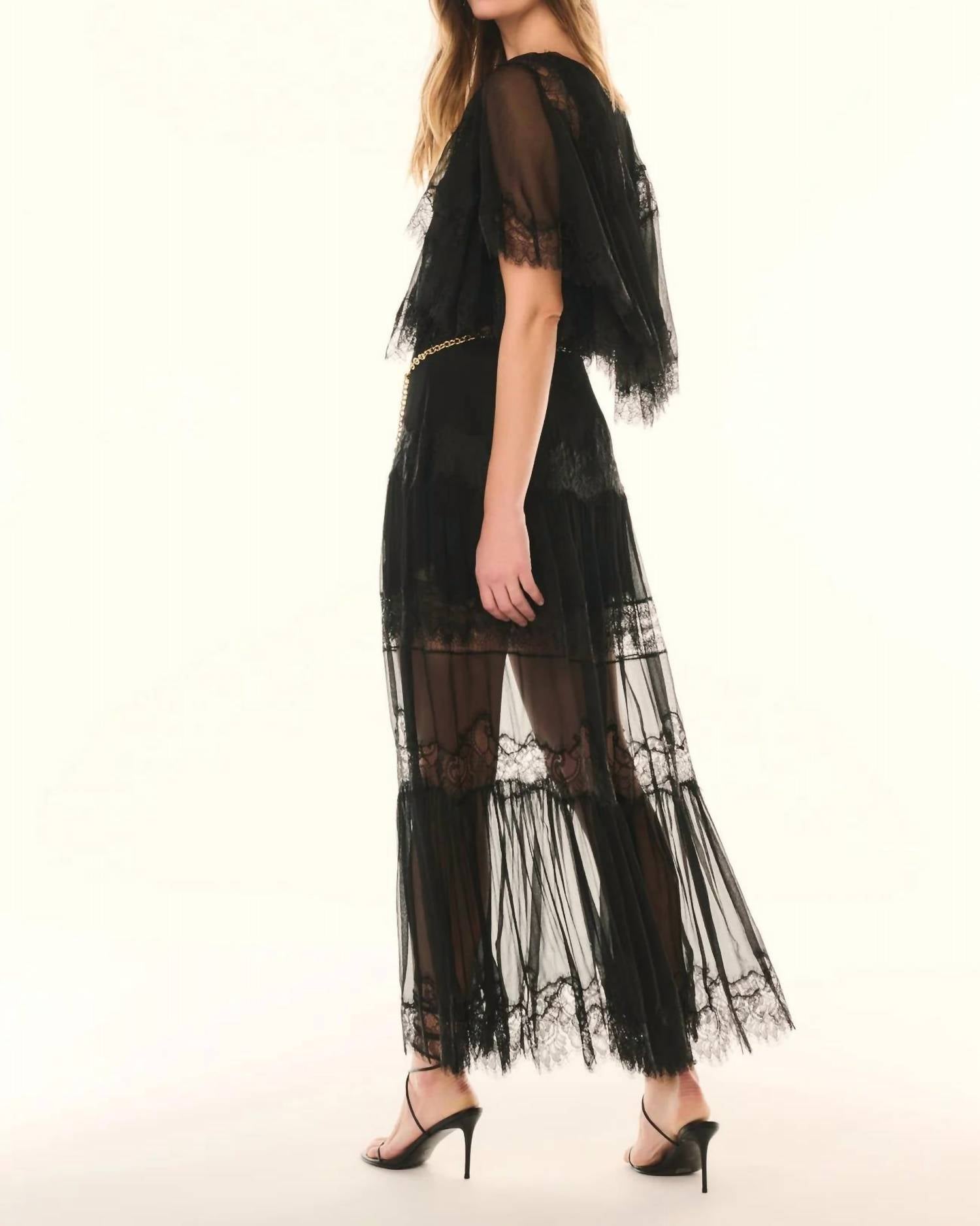 LoveShackFancy Aureline Midi Skirt in black - women's skirt - alternate view