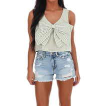 day + moon Sugar Stripe Bow Crop Top in avocado - women's shirt - view 5