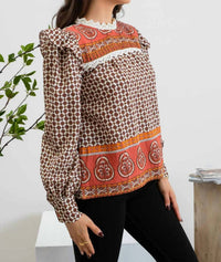 Blu Pepper - Geometric Long Sleeves Blouse