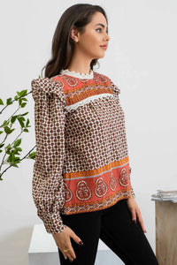 Blu Pepper - Geometric Long Sleeves Blouse