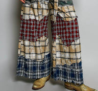 Pol - Asymmetrical Patchwork Buckle Back Detail Woven Pants