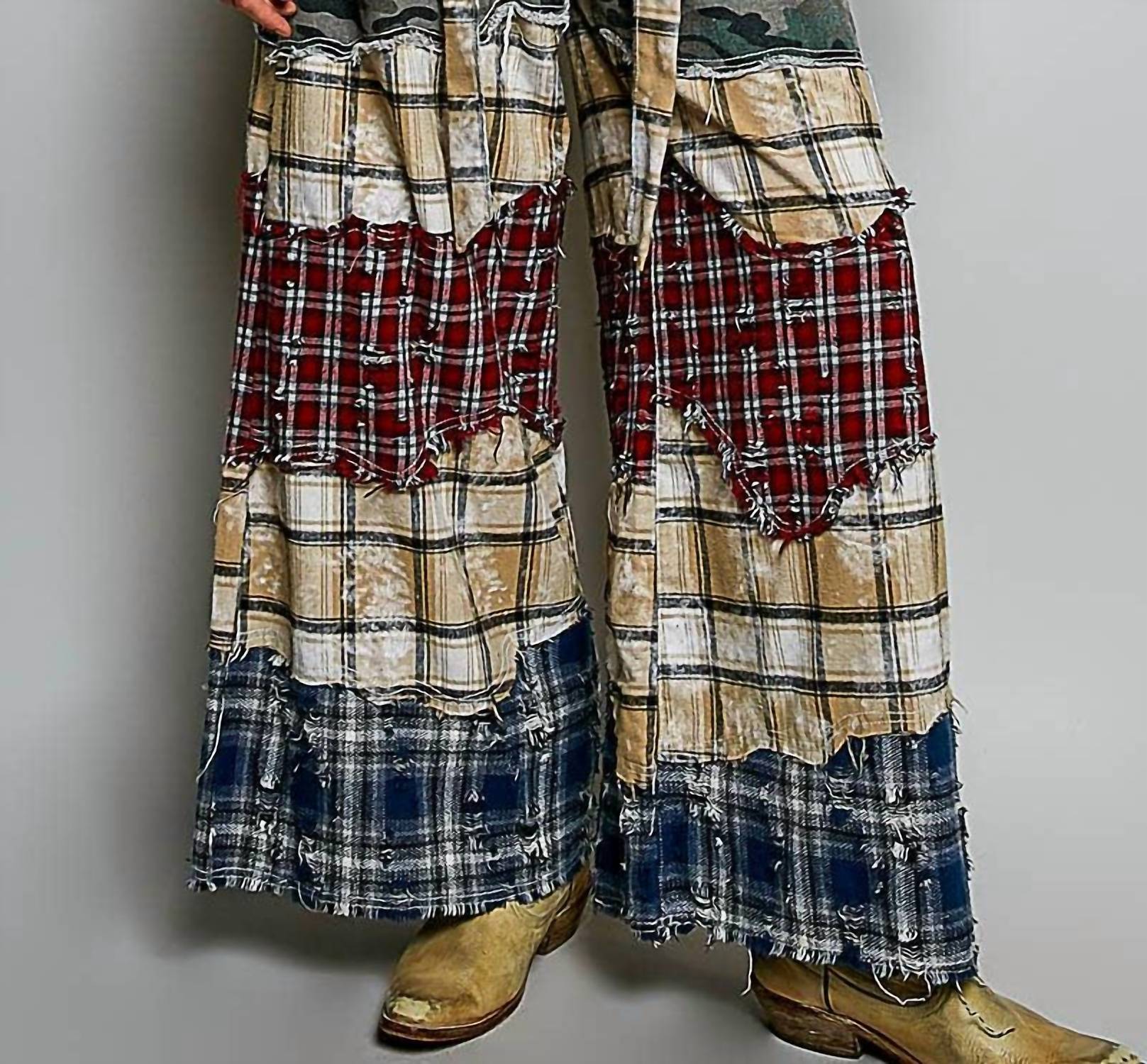 Pol - Asymmetrical Patchwork Buckle Back Detail Woven Pants