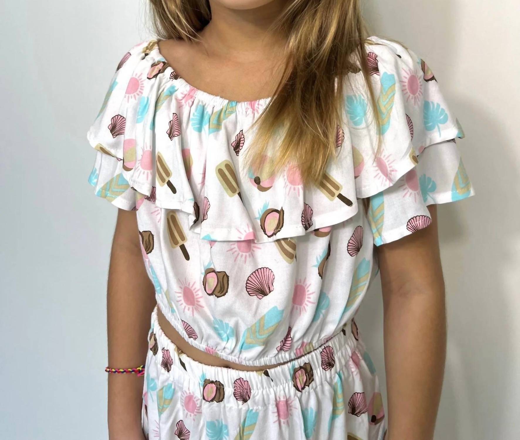 Romi The Brand Girls' Sunset Shore Dominica Top in multi - kids' blouse - detail view