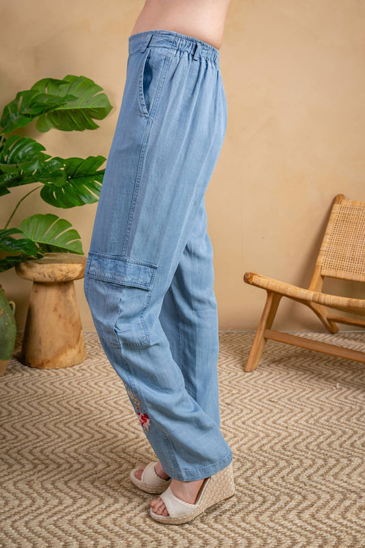 Paparazzi - Embroidered Denim Tencel Cargo Pants