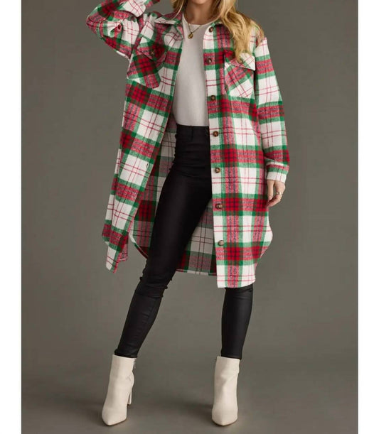 Panache Apparel - Holly Plaid Long Shacket
