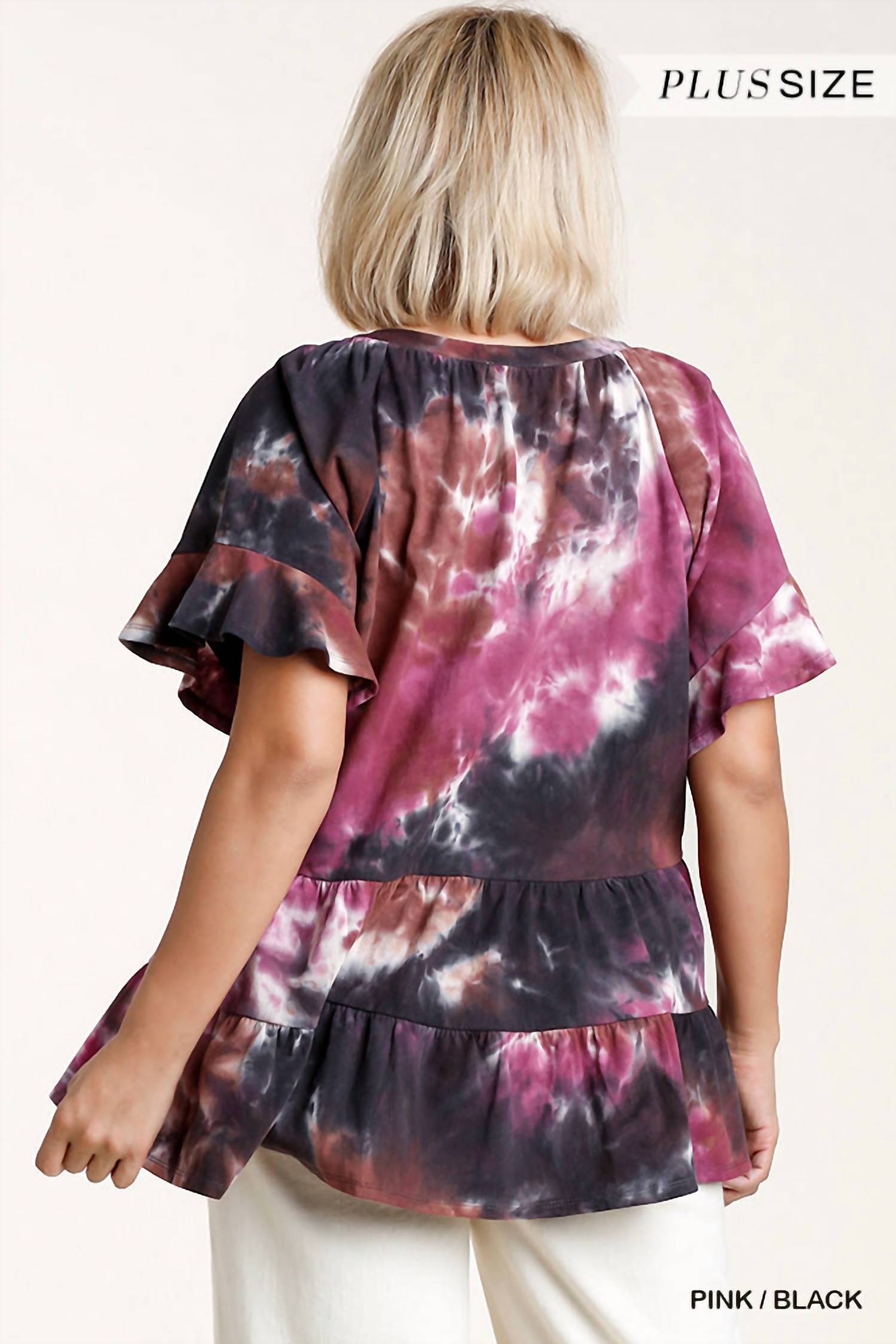 Umgee - Tie Dye Mandarin Tiered Ruffle Top