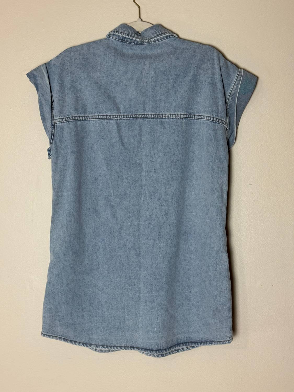 Ee:Some - Women's Denim Button Front Mini Dress With Cap Sleeve