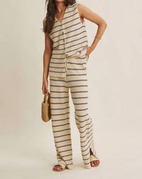 In February - Striped Button-down Knit Top